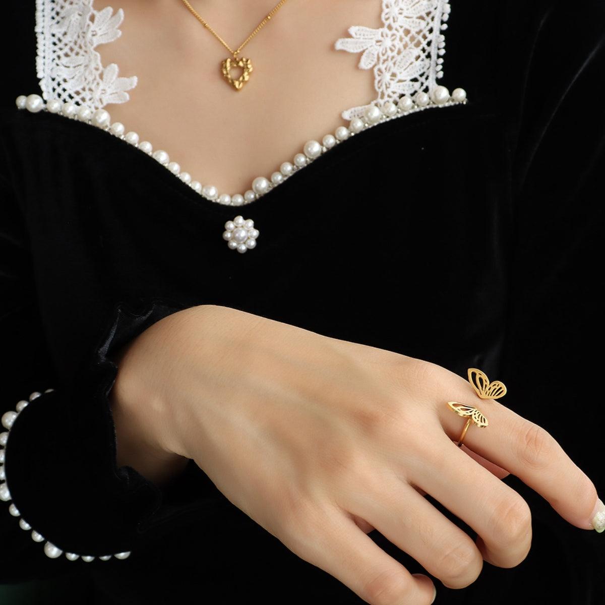 Titanium Steel Butterfly Open Ring Gold 7