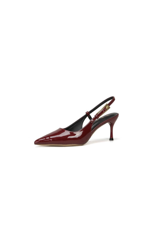 Point Toe Flare Heel Slingback Pumps Burgundy