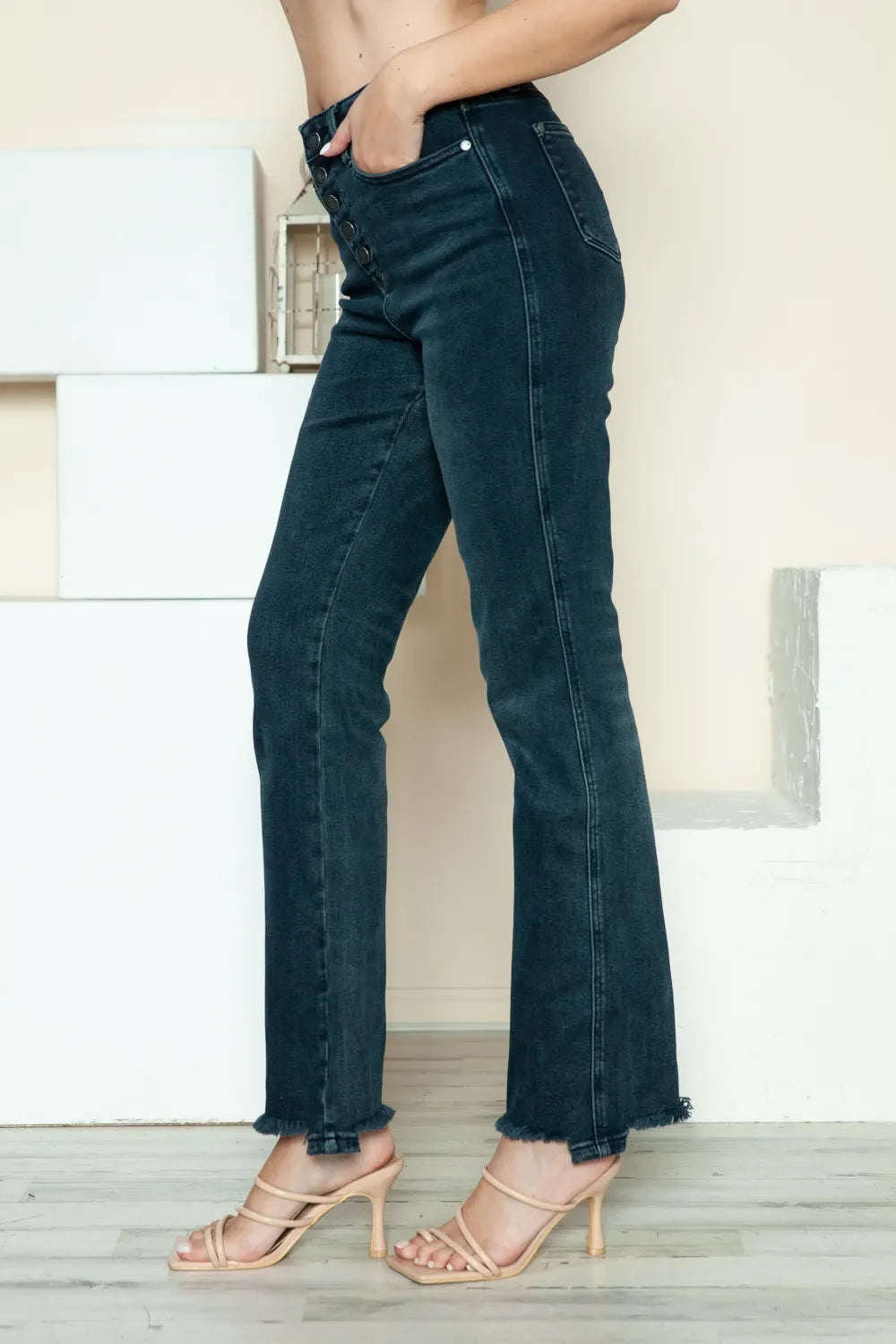 Judy Blue Full Size Button Fly Raw Hem Straight Jeans