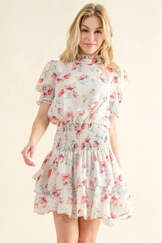 And The Why Floral Print Smocked Waist Mini Dress