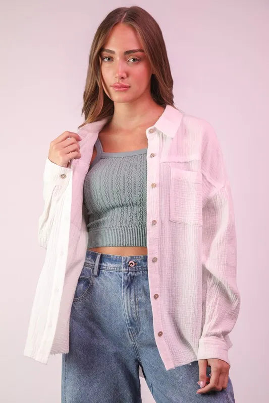 VERY J Plus Size Mineral Washed Gauze Shirt Top White