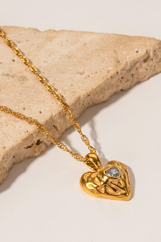 Heart Pendant Stainless Steel Necklace White One Size