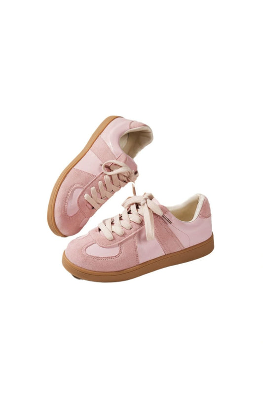 Lace Up Round Toe Flat Sneakers Dusty Pink