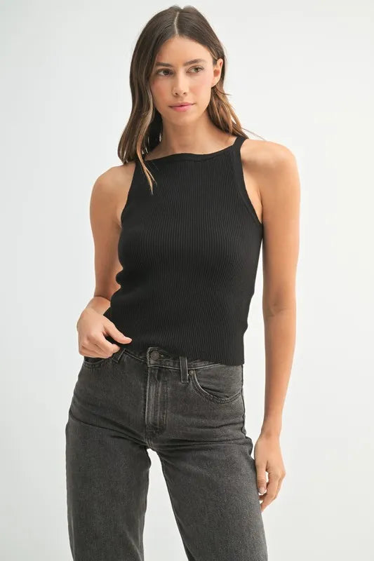 MABLE Ribbed Knit Tank Black