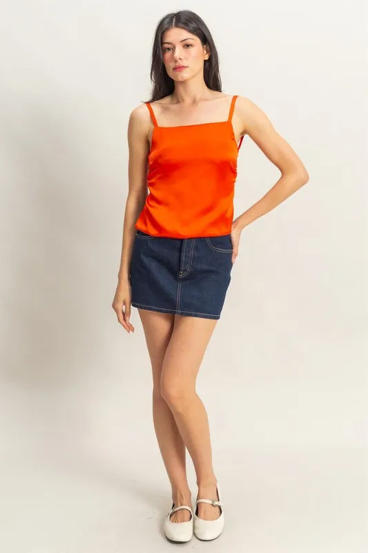 HYFVE Satin Back Tie Detail Cami TOMATO