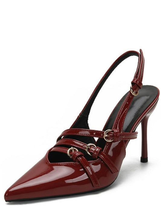 Point Toe Stiletto Slingback Pumps Burgundy