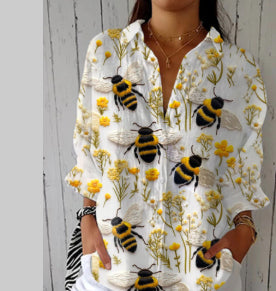 Womens Blouse Cross-Border Lapel Shirt 3D Digital Print Top