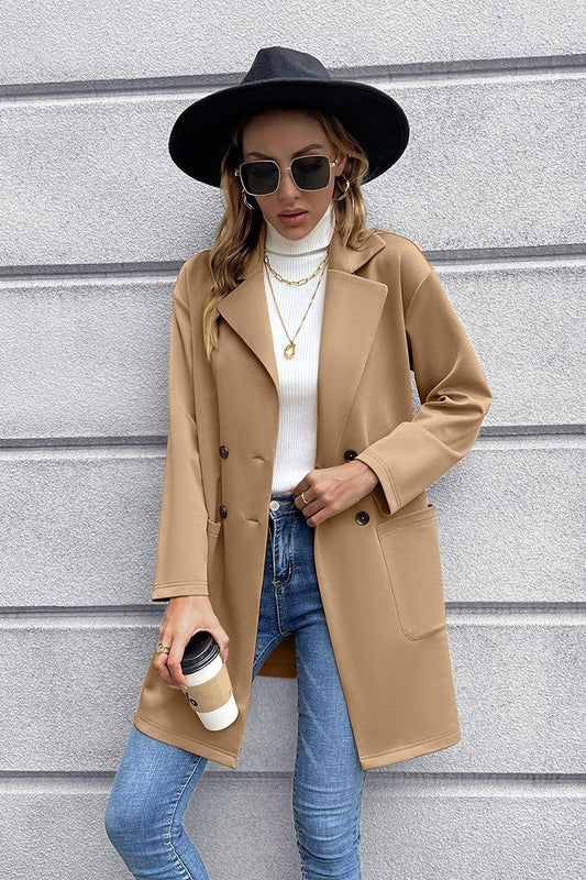 Ivy Lane Lapel Collar Long Sleeve Blazer Camel