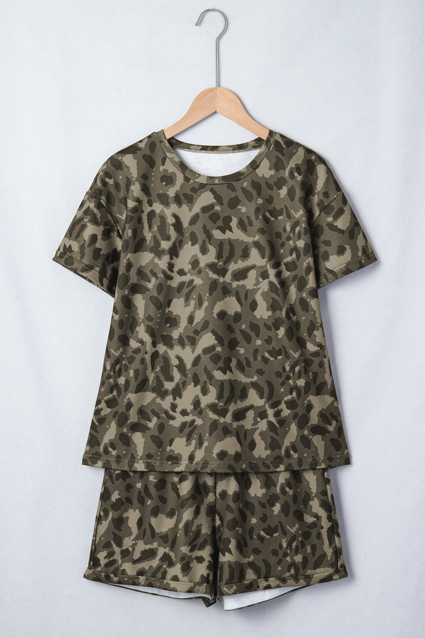 Leopard Crew Neck Tee & High Waist Shorts Set