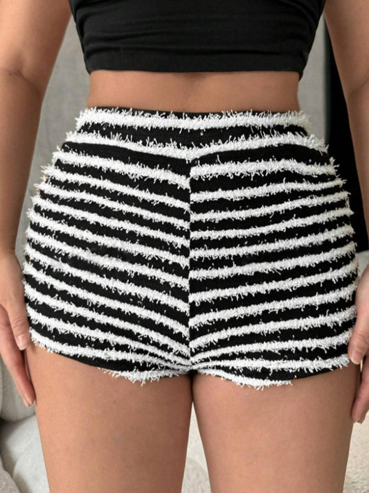Striped High Waist Shorts Black