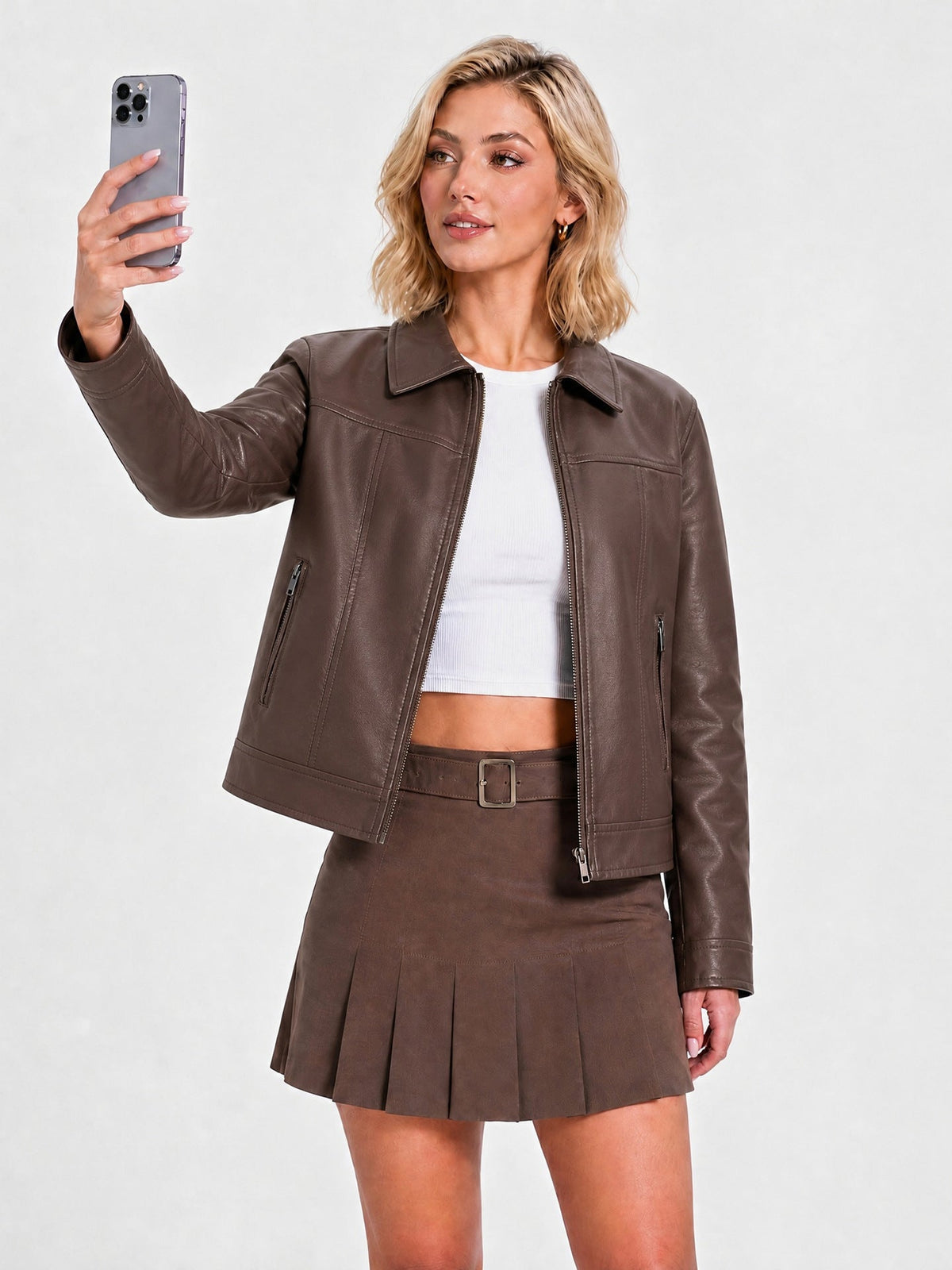 Leather Women's Long Sleeve Casual Zipper Jacket Cross-border
