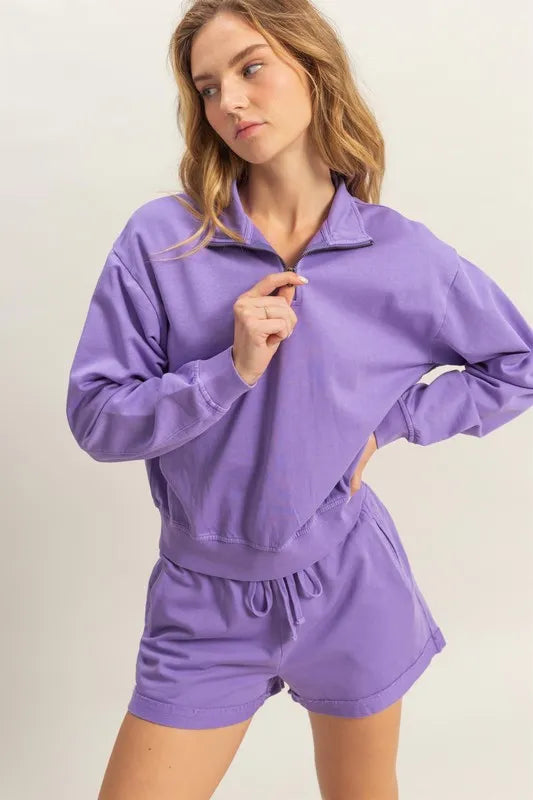 HYFVE Quarter Zip Drop Shoulder Sweatshirt Purple