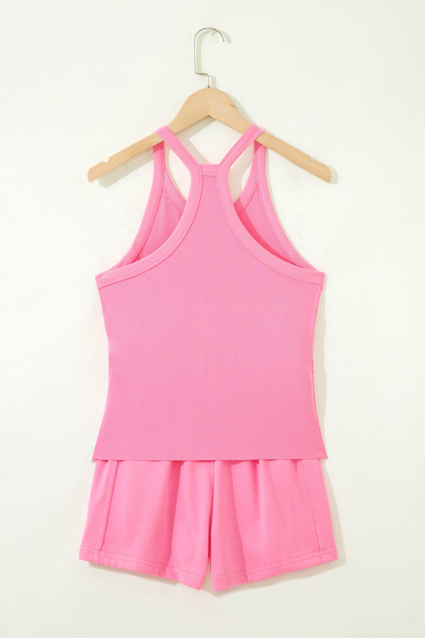 Solid Ribbed Tank Top & Shorts Set