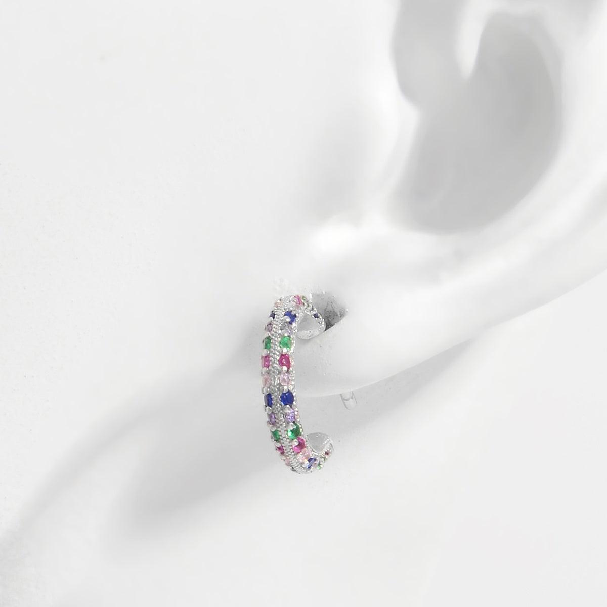 925 Sterling Silver Contrast Zircon Earrings Silver One Size