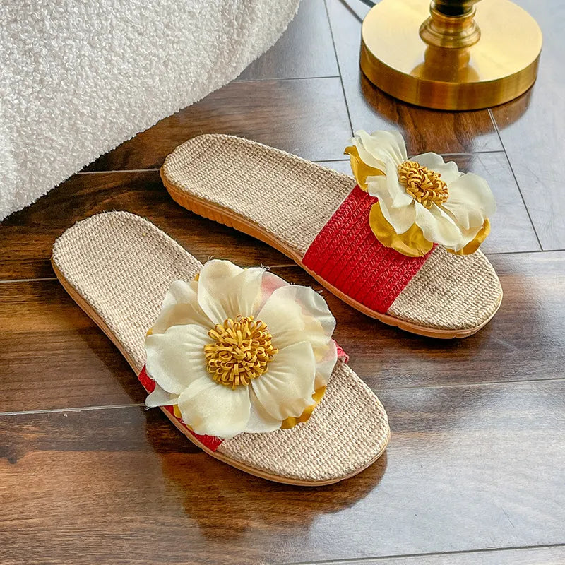 Open Toe Flats Slippers Red