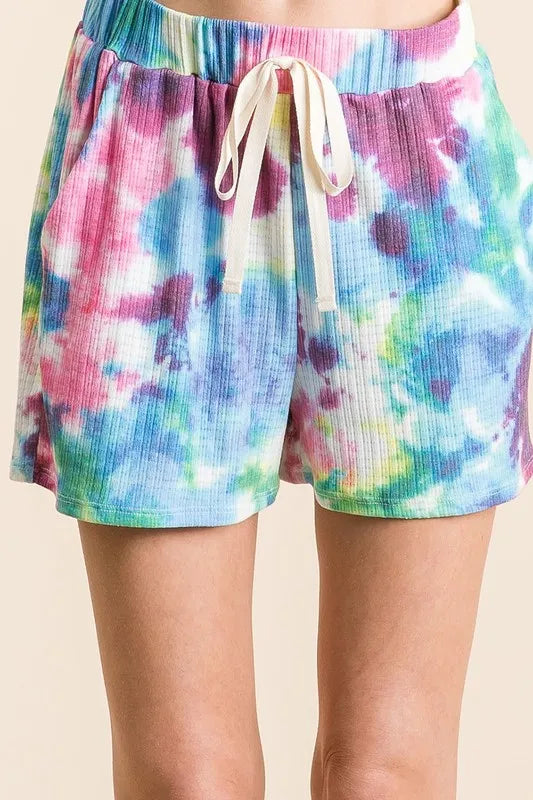 BiBi Tie Dye French Terry Casual Shorts BLUE MULTI