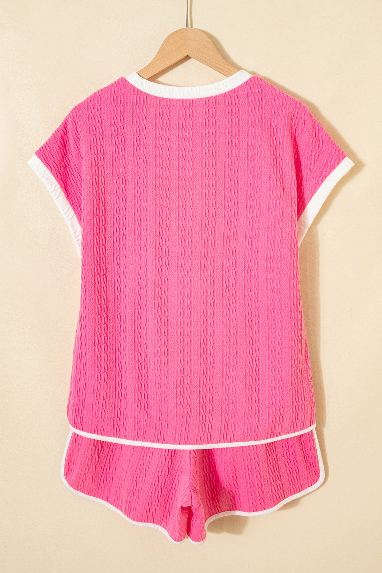 Colorblock Textured Tee & Drawstring Shorts Set