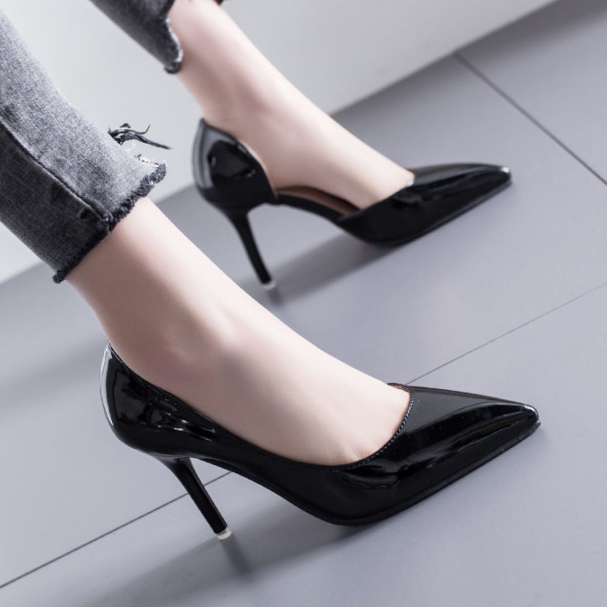 Point Toe Block Heels Pumps Black