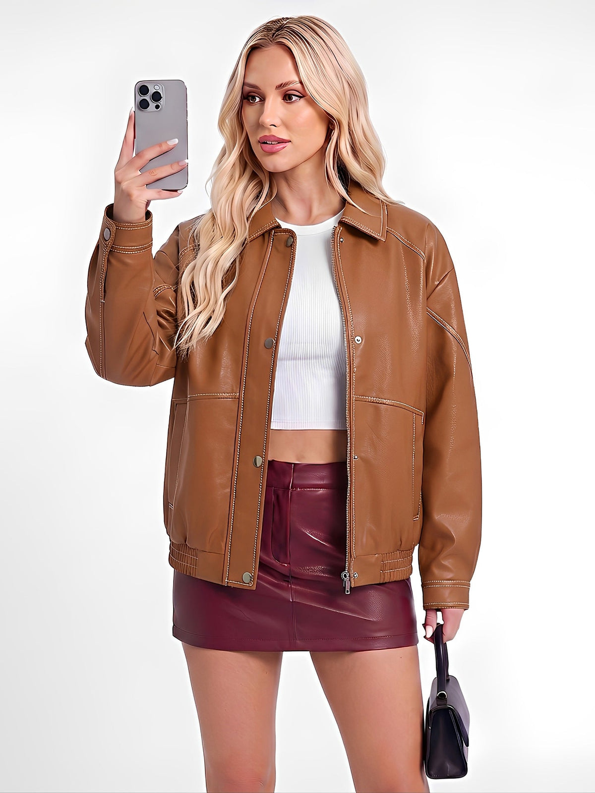 Women's  Jacket with Zipper Faux Leather