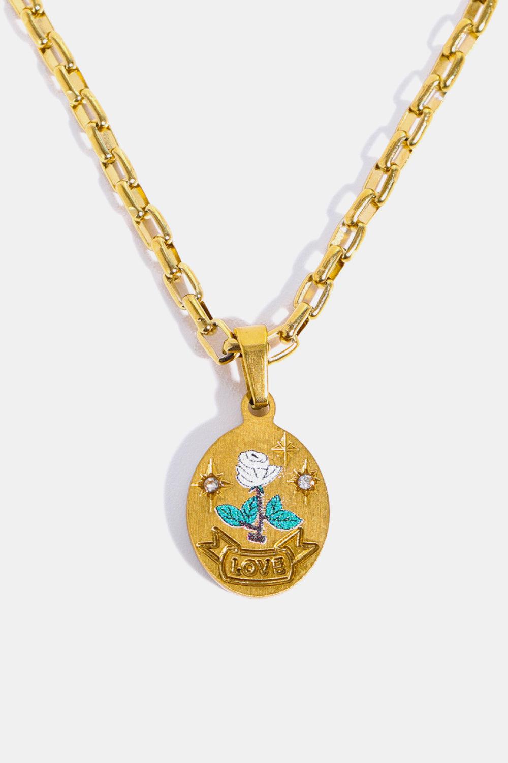 Stainless Steel 18K Gold-Plated Necklace White Rose One Size