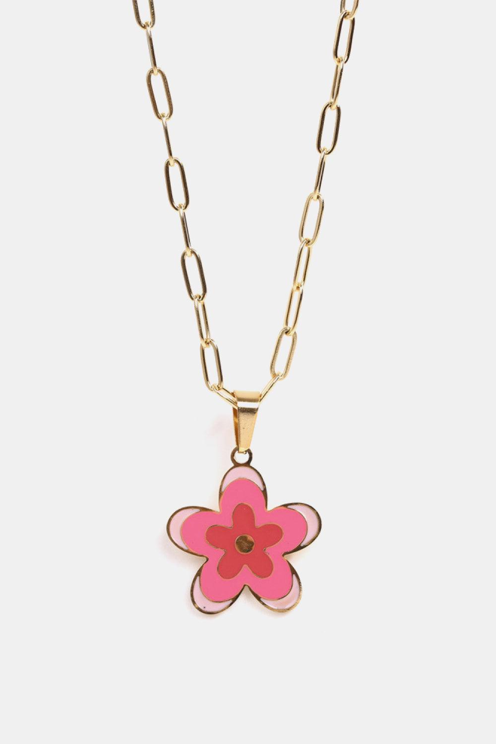 Flower Pendant Stainless Steel Necklace Blush Pink One Size