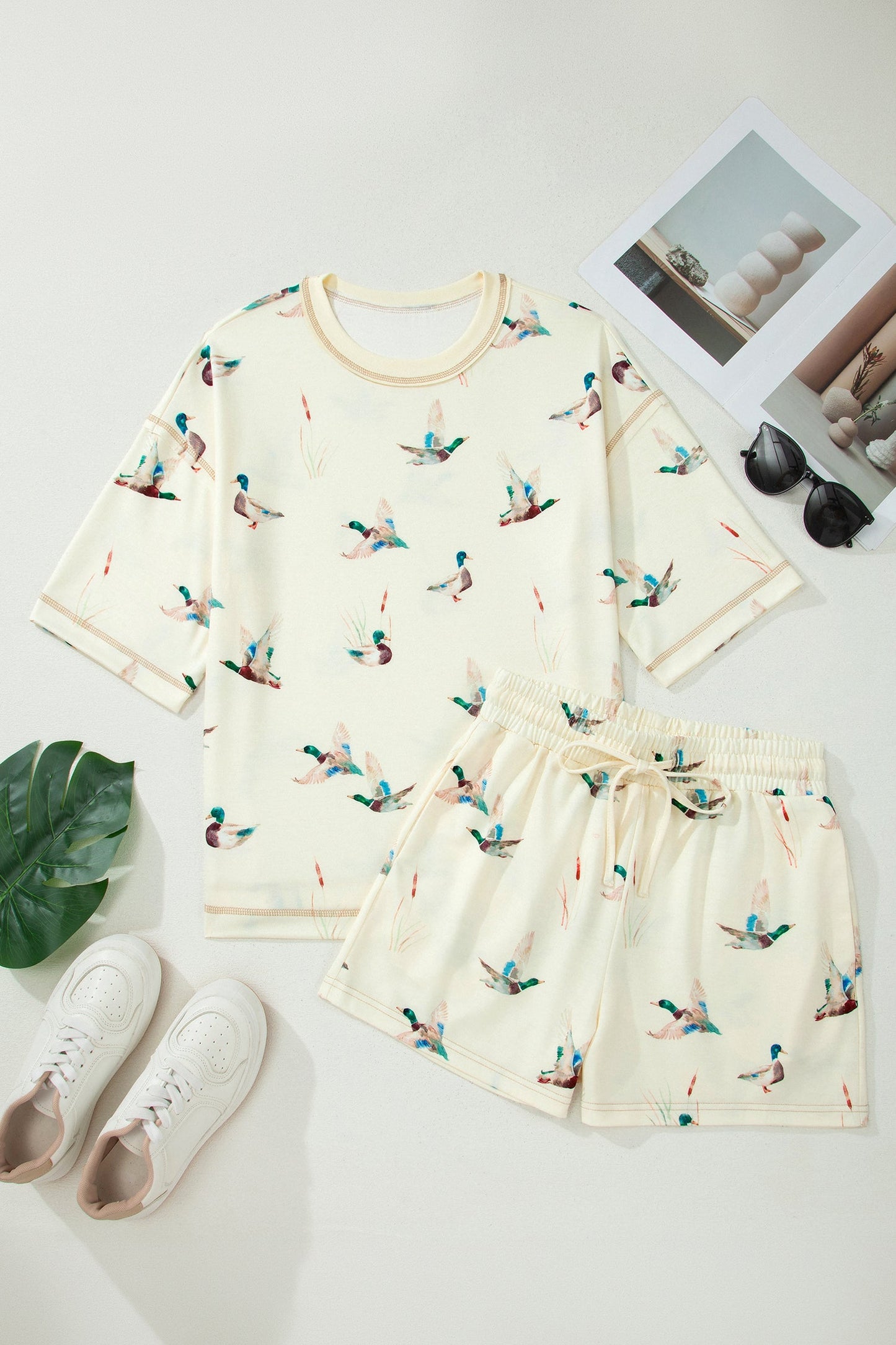 Mallard Duck Oversized Tee & Elastic Shorts Set