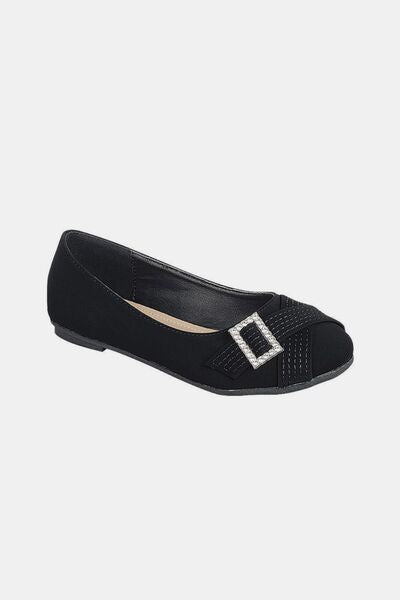 Forever Link Slip On Rhinestone Buckle Ballet Flats Black