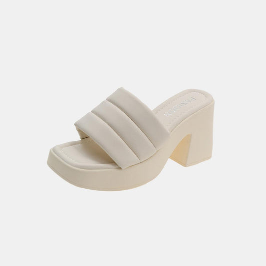 Open Toe Block Heel Sandals Ivory