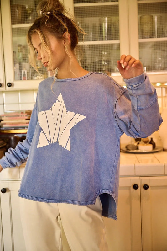 Mittoshop Star Graphic Mineral Wash Long Sleeve Top