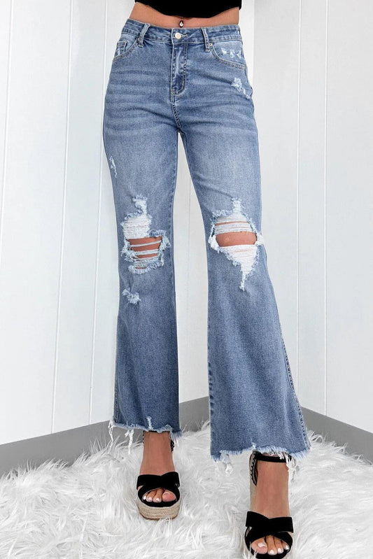 Distressed Raw Hem Bootcut Jeans Medium
