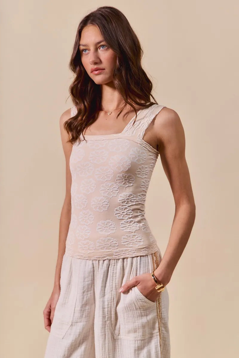 SO ME Two Tone Floral Seamless Tank Top