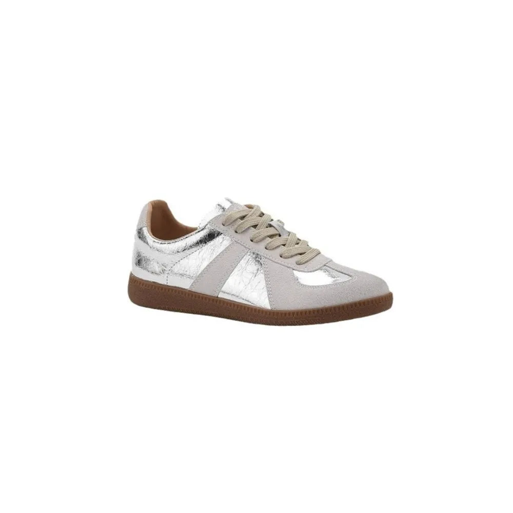 Round Toe Flats Sneakers Silver