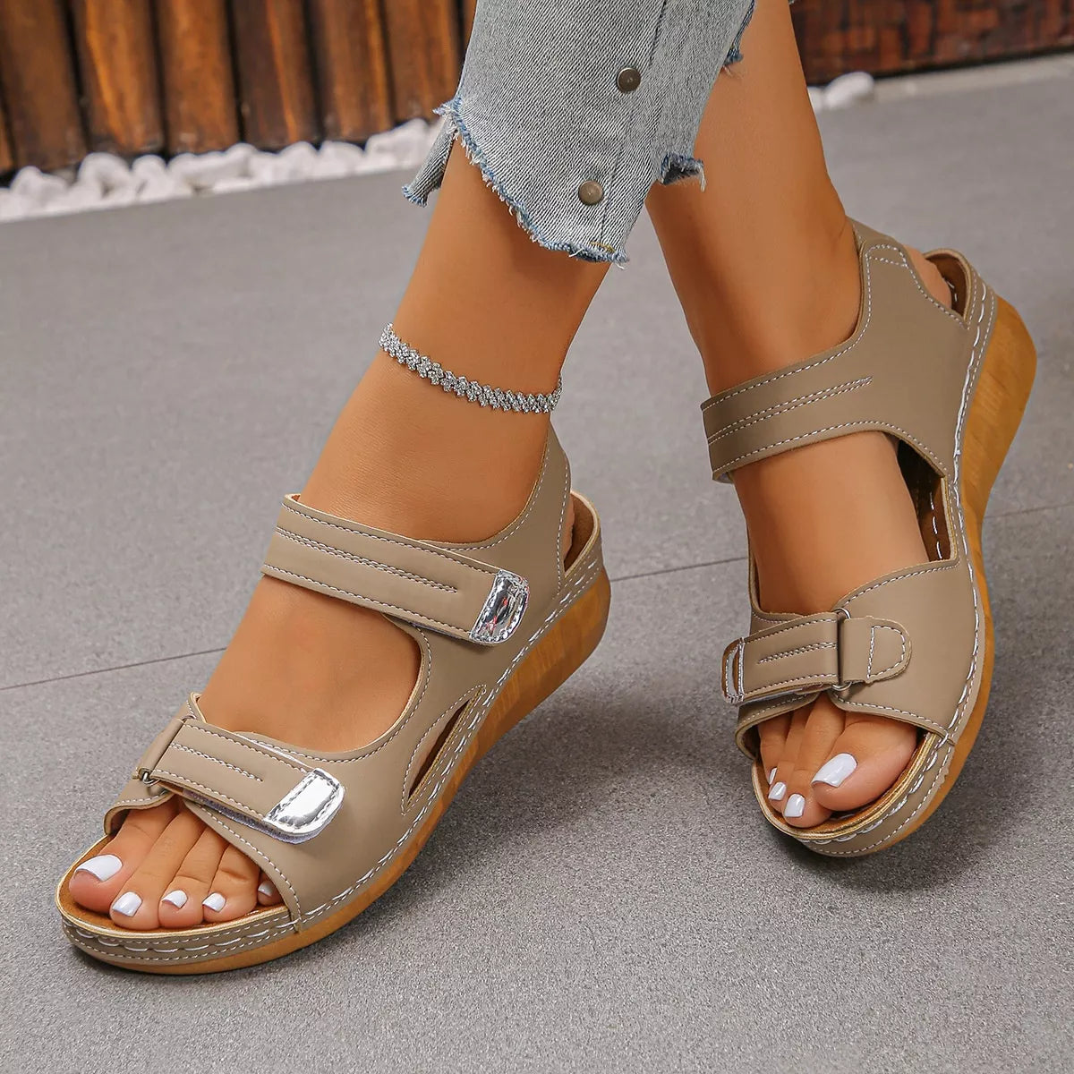 Open Toe Easy Strap Wedge Summer Sandals