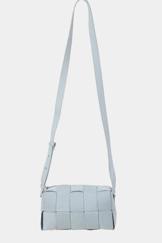 Fame Woven Crossbody Bag with Adjustable Strap Light Blue One Size