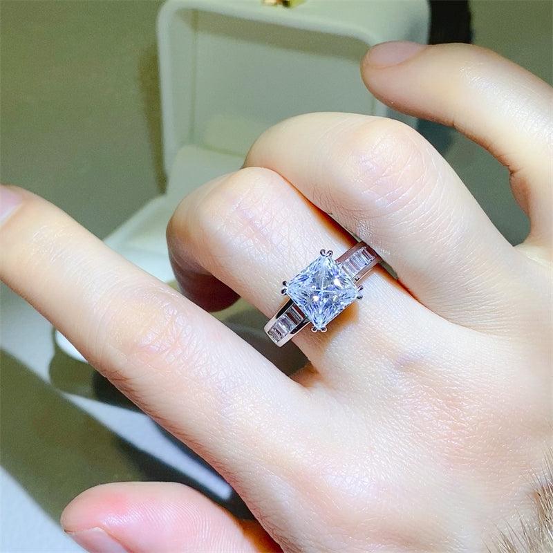 3 Carat Moissanite 925 Sterling Silver Square Shape Ring Silver