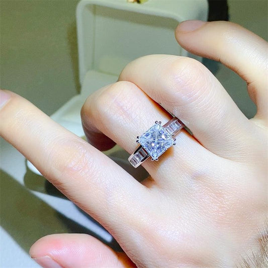 3 Carat Moissanite 925 Sterling Silver Square Shape Ring Silver