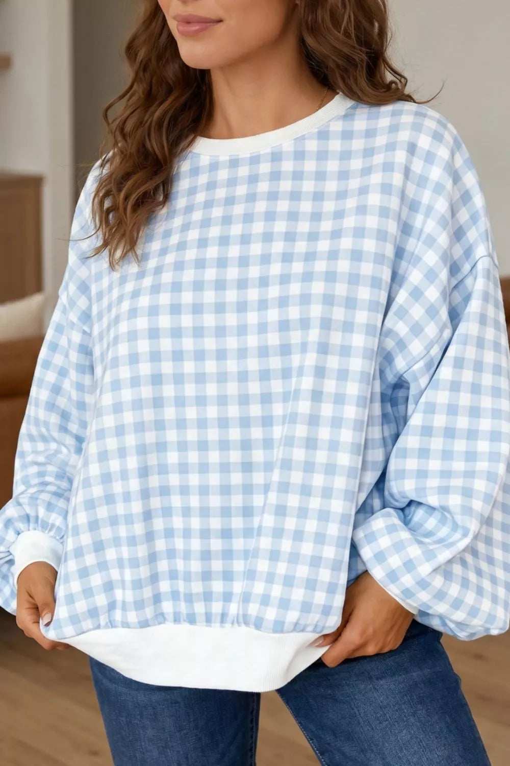 Casual Plaid Dropped Shoulder Sweatshirt