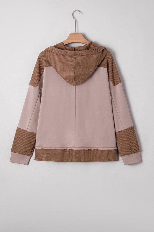 Waffle Patchwork Exposed Seam Oversize Hoodie