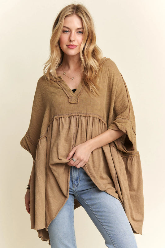 ADORA Oversized Mineral Washed Flare Top LATTE