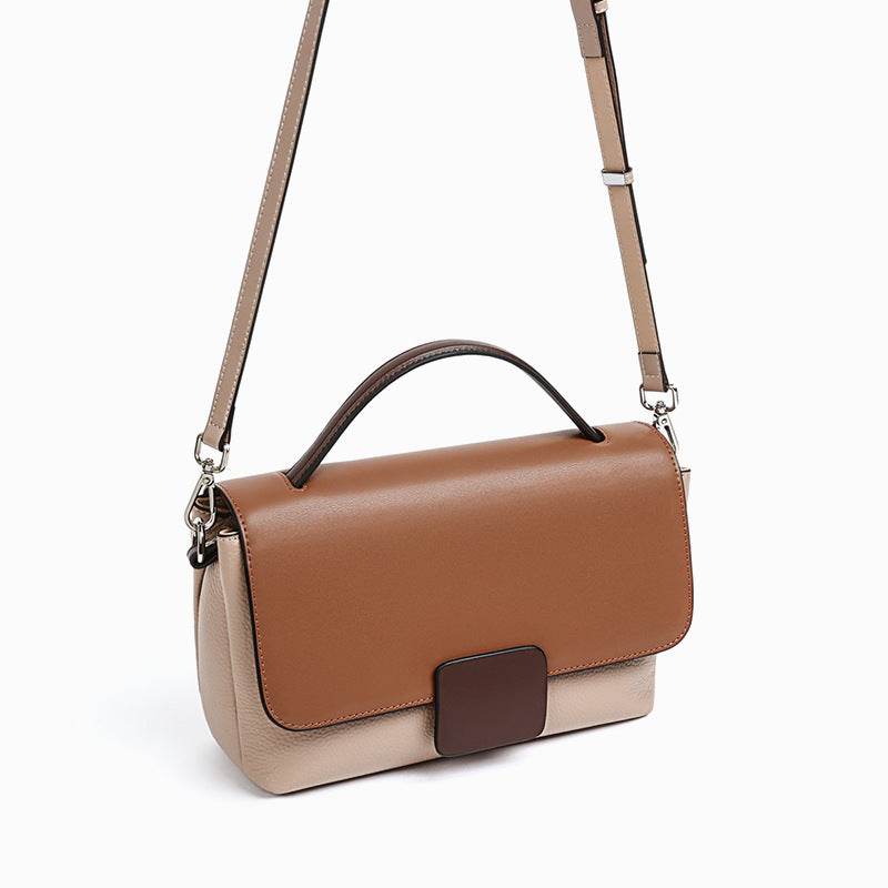 Leather Messenger Women's All-match Shoulder Fashion Handbag - Small Square Color Contrast Bag
