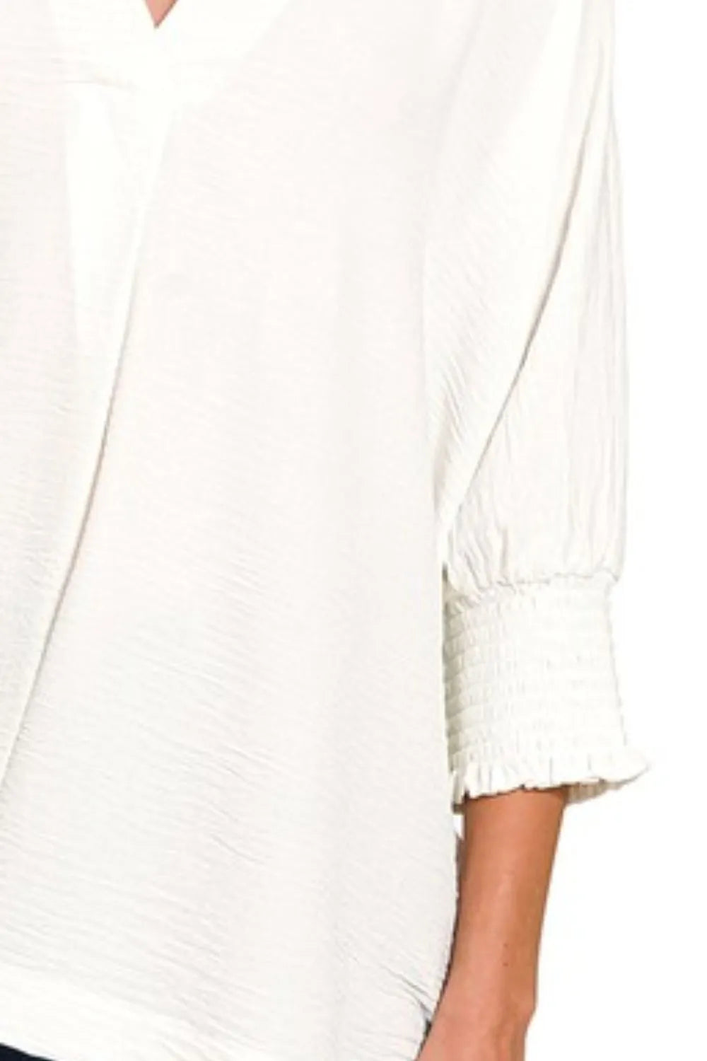 Zenana Airflow Collar Tee with Smocked Sleeve Band Top