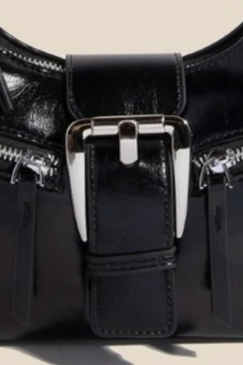 Fame Large Buckle Triple Zipper Hand Bag
