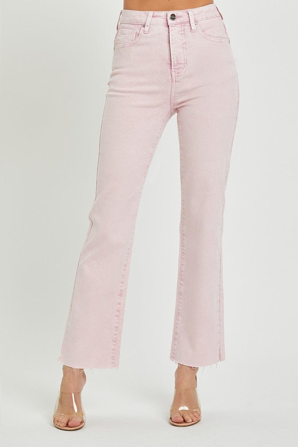 RISEN Full Size High Rise Tummy Control Straight Jeans Acid Pink