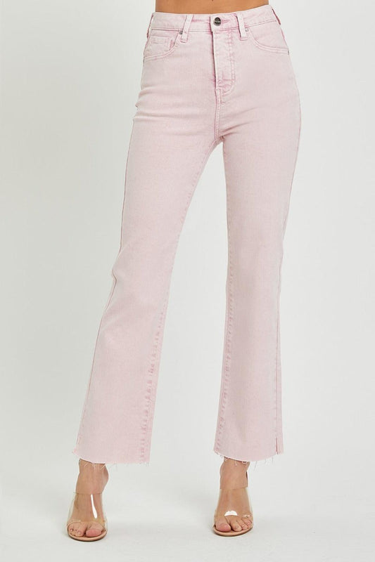 RISEN Full Size High Rise Tummy Control Straight Jeans Acid Pink