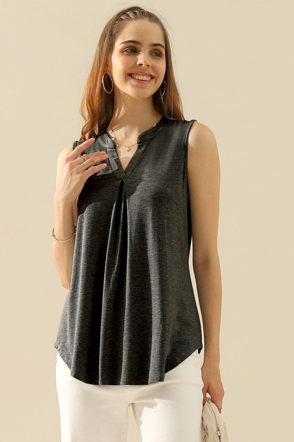 Ninexis Full Size Notched Sleeveless Top H CHARCOAL