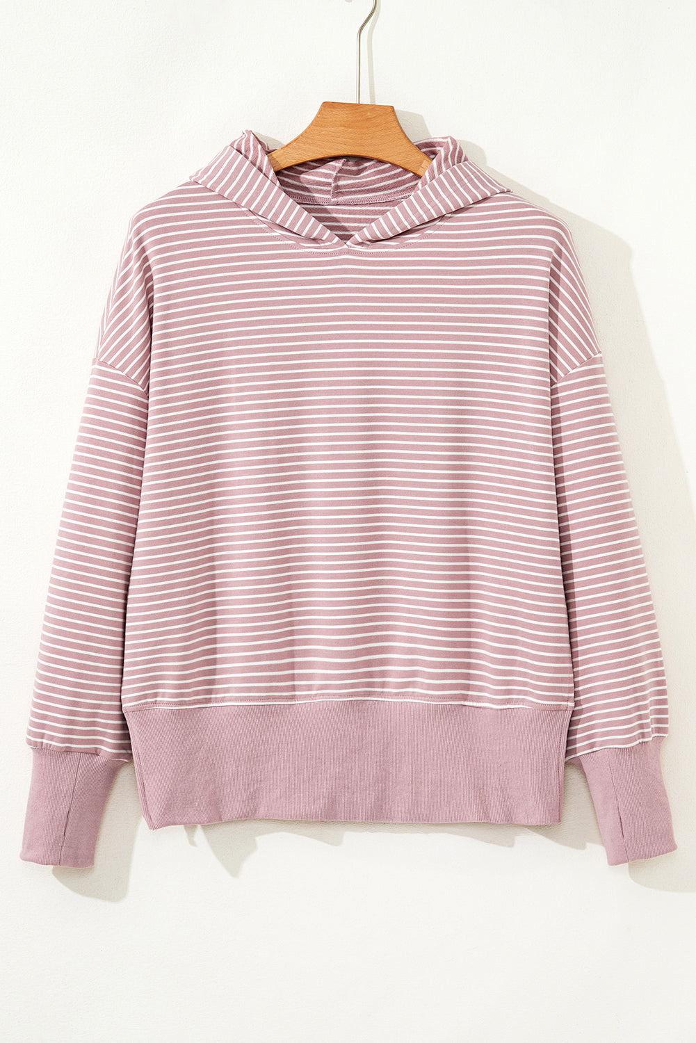 Stripe Thumbhole Sleeve Side Slit Drop Shoulder Hoodie