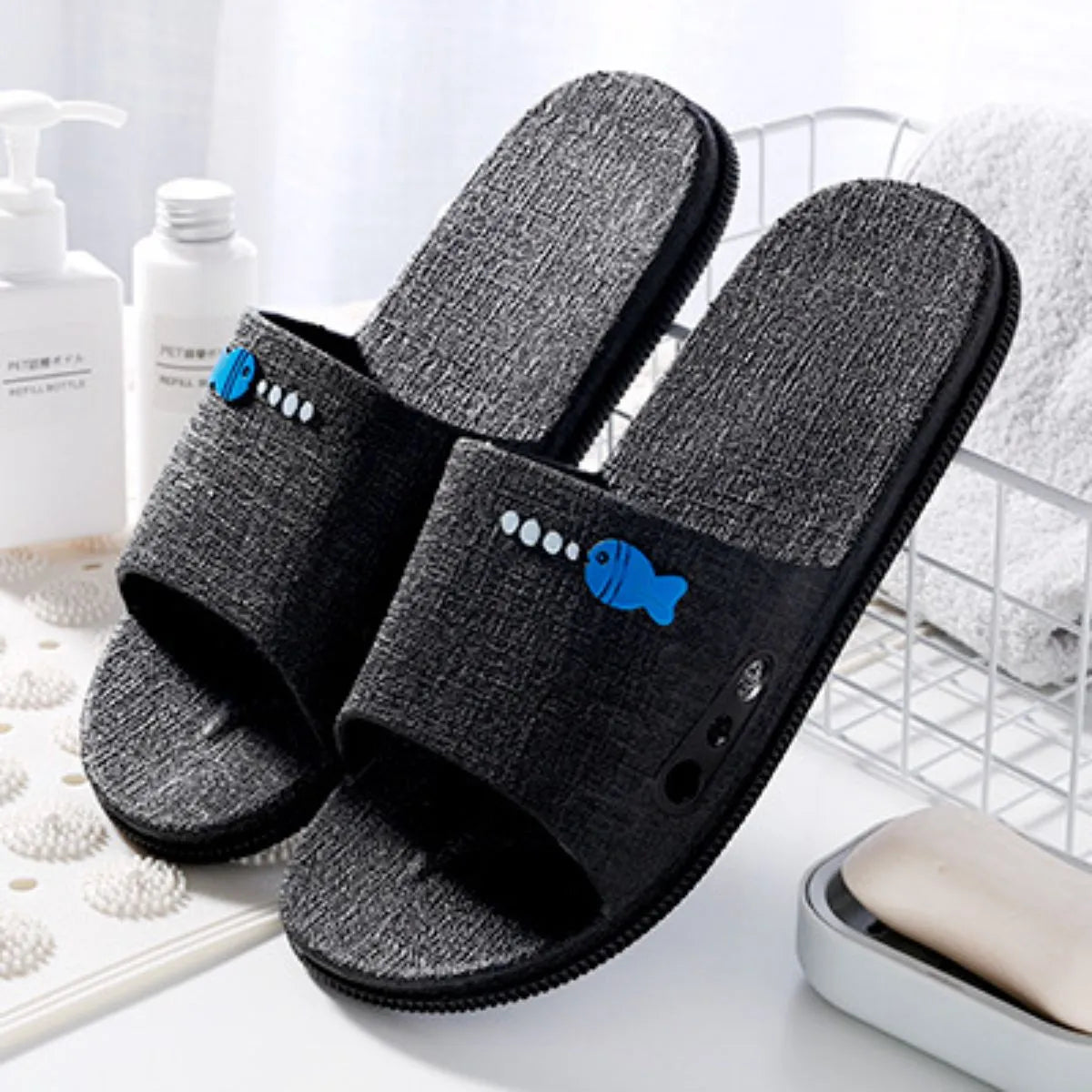 Open Toe Flats Slippers Black
