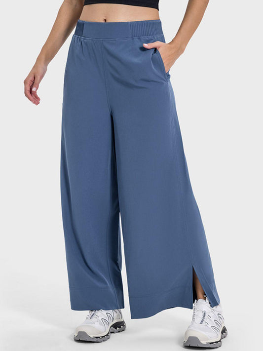 Millennia Slit Wide Leg Active Pants Dusty Blue