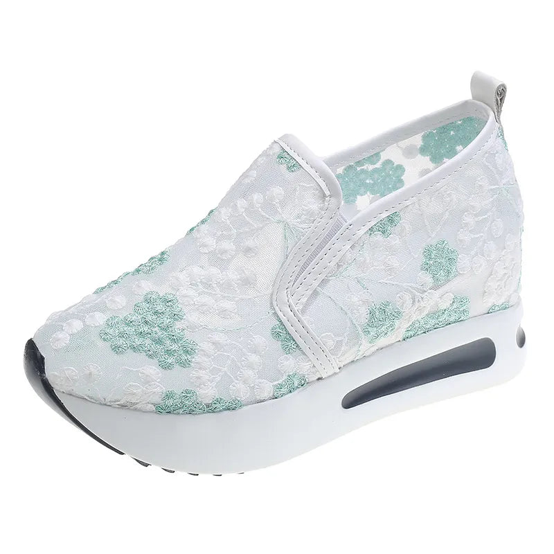 Round Toe Platform Sneakers Light Green