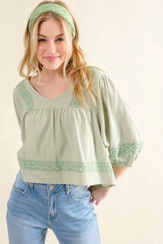 And The Why Lace Detailed V Neck Blouse Top
